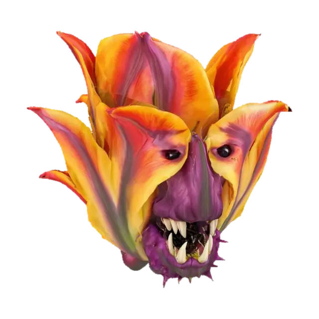 3D model for [Holland] extreme flower monster tulip, floating in the air, detailed flower, snout with fangs, extremely detailed, high resolution texture, epic stance, #AroundTheWorld#