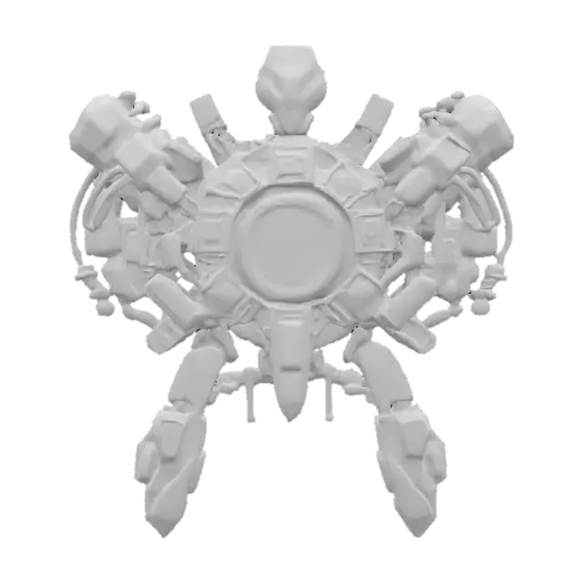 3D model for sci-fi emblem of robotic concert, parts of the emblem made of robotic parts, in the middle a large energy source from which lightning flashes, the entire emblem is covered with metal-plastic, extremely detailed, high sharp resolution texture, epic stance, #emblem#