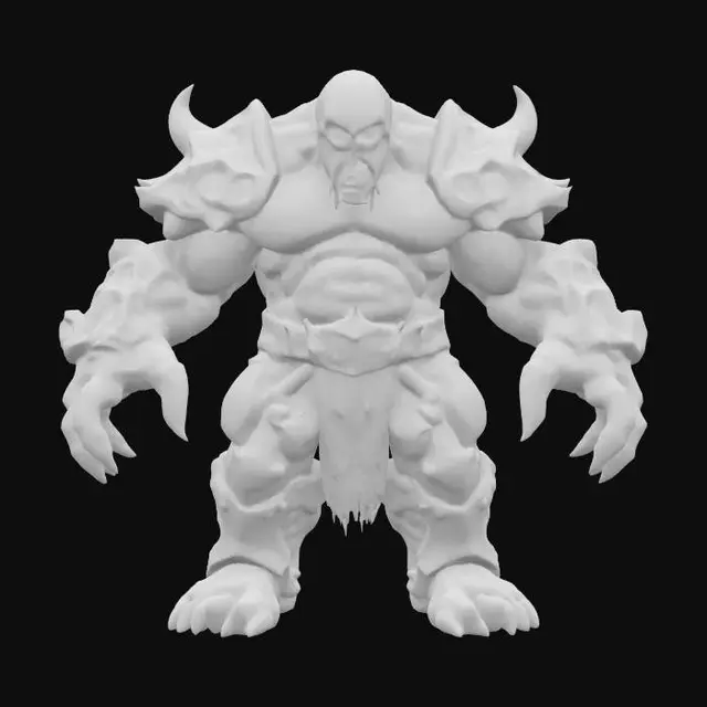 3D model for fantasy mysterious monstrous giant, stocky muscular body, armor made of bones on the body, detailed menacing face, extremely detailed high resolution texture, ultrarealistic, epic stance