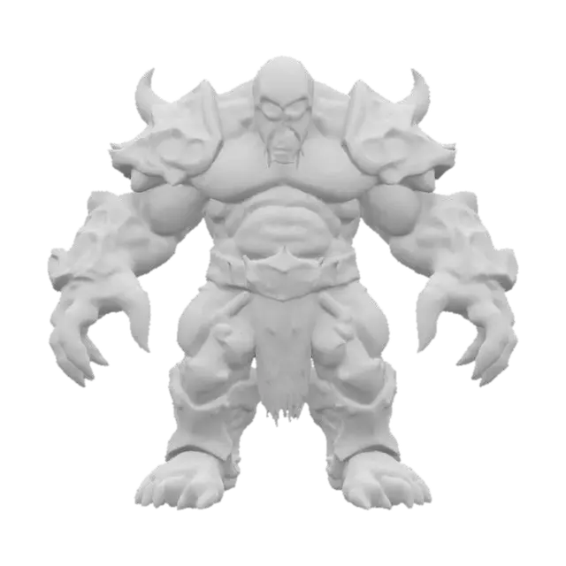 3D model for fantasy mysterious monstrous giant, stocky muscular body, armor made of bones on the body, detailed menacing face, extremely detailed high resolution texture, ultrarealistic, epic stance