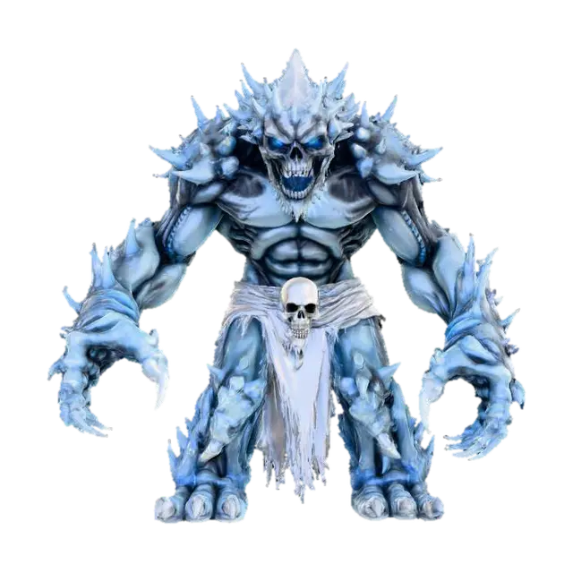 ice skeletal beast; towering humanoid figure with frost-covered skull and glowing… 3D model, vytvořený pomocí AI