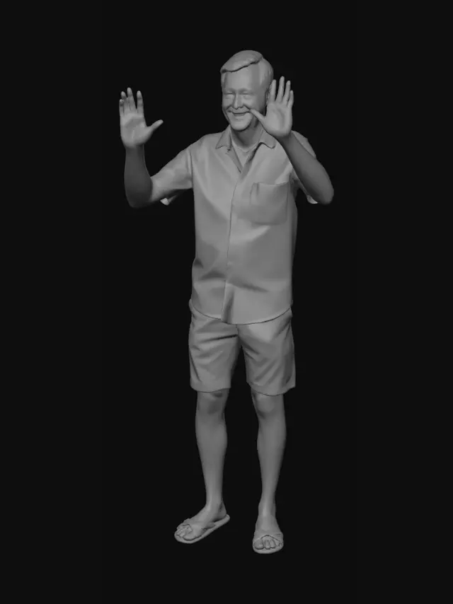 3D model for caucasian people. real body proportions. not oversized head.
photorealistic. ambient lighting. summertime clothing. 40 years man standing and waving