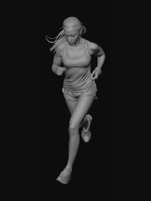 3D model for caucasian people. real body proportions. not oversized head.
photorealistic. ambient lighting. summertime clothing. 40 years woman jogging looking down