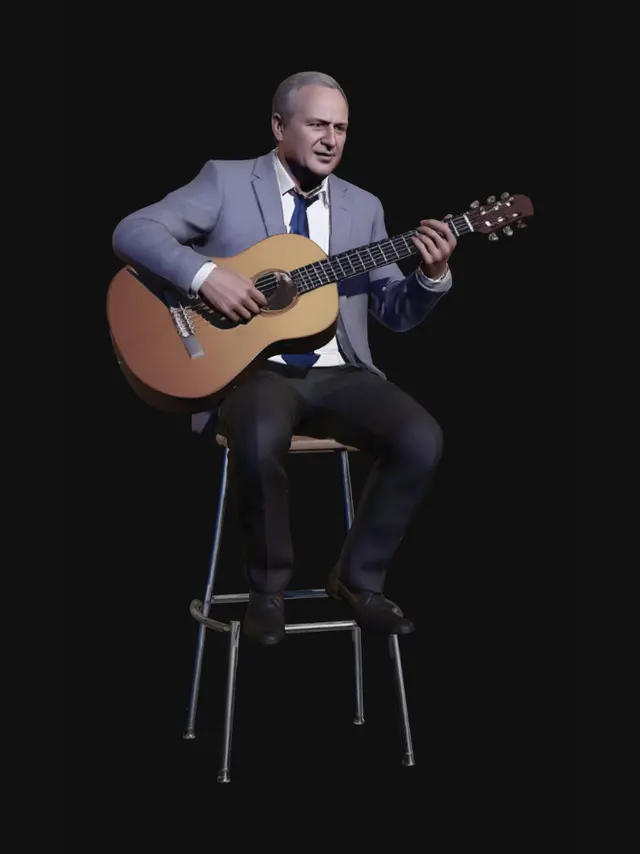 3D model for Guitarist on a Stool