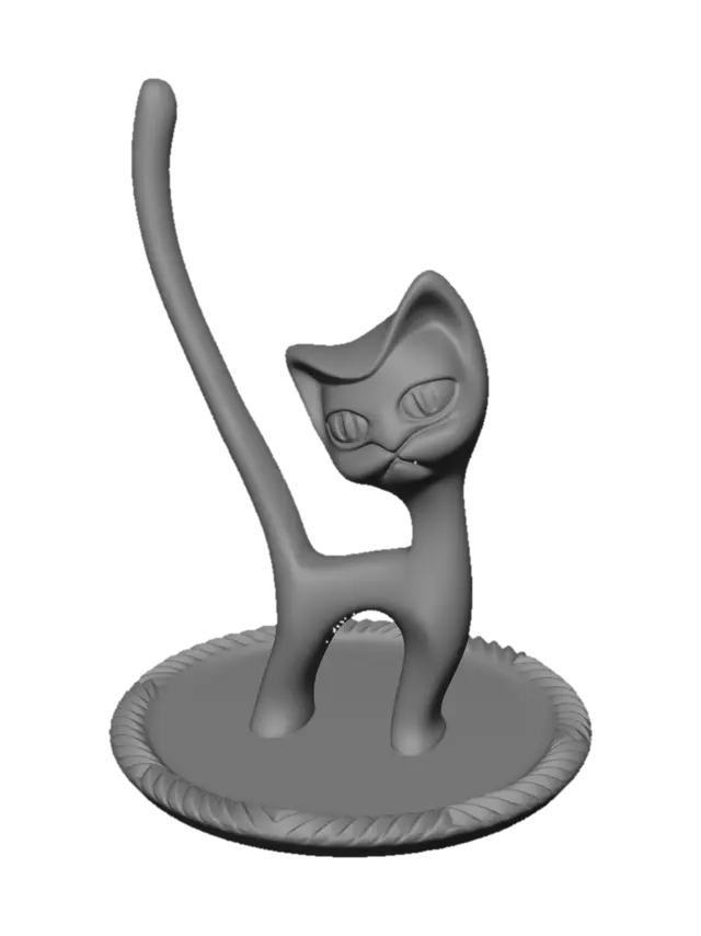 3D model for Golden Cat Figurine on Circular Base