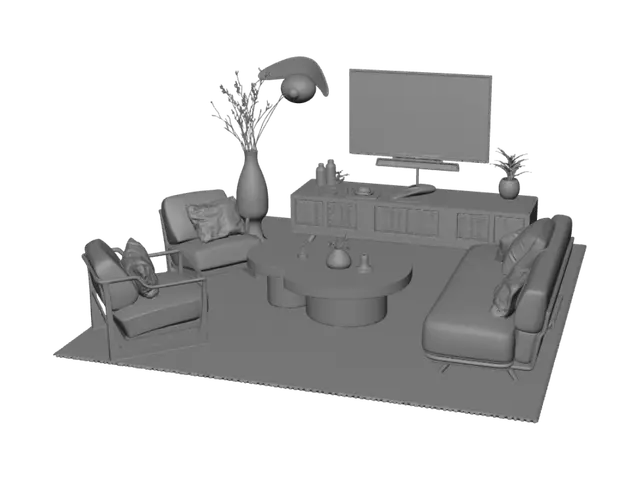 3D model for Sunlit Rustic Living Room