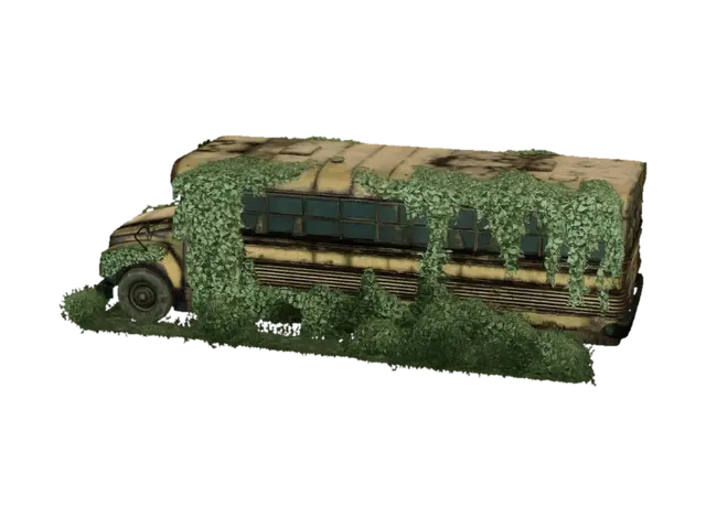Abandoned Bus Overgrown with Vegetation - Deserted 3D model, vytvořený pomocí AI
