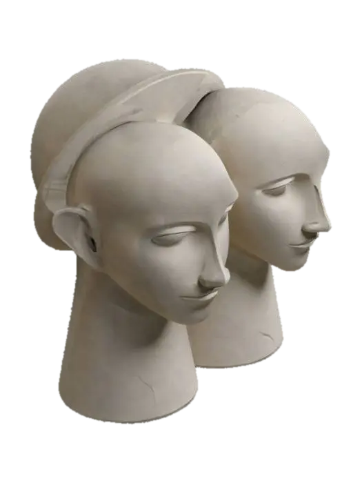 3D model for The sculpture consists of simple, smooth columns with a basic sculpted face on top. The face is minimalist, featuring just basic facial features like eyes, nose, and mouth, with soft curves and minimal detail. The columns are plain, giving the sculpture a clean, modern look. The overall design is abstract and straightforward, with no complex details, focusing on simplicity and elegance.
