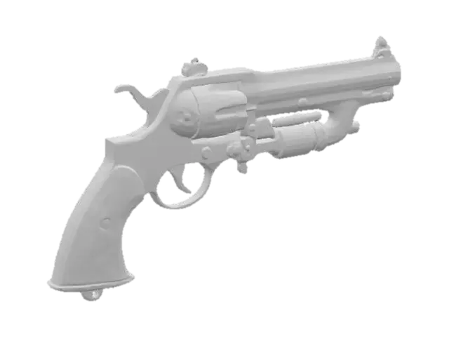 3D model for Sci-fi pistol with a vintage medieval steampunk design, combining steel and copper elements. The main body is crafted from polished steel, with visible rough copper tubing and mechanical joints. The grip features engraved medieval motifs and vintage screws, adding a handcrafted aesthetic. The surface alternates between smooth polished metal and worn rough textures, showing signs of use. Includes intricate valves, rivets, and gears with glowing sci-fi accents. Ultra realistic and highly detailed, built to reflect a hybrid of future tech and antique craftsmanship.