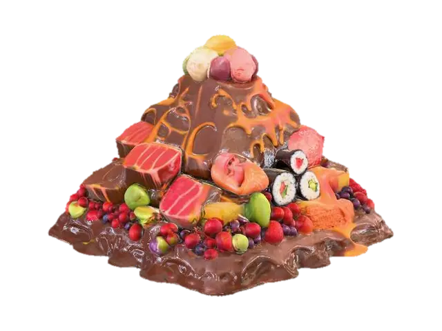 Gourmet Fusion Pyramid, #food# - Culinary 3D model, vytvořený pomocí AI
