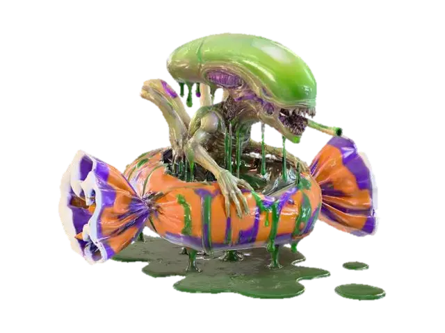 Alien Candy Surprise, #Halloween2025# - Treats 3D model, vytvořený pomocí AI