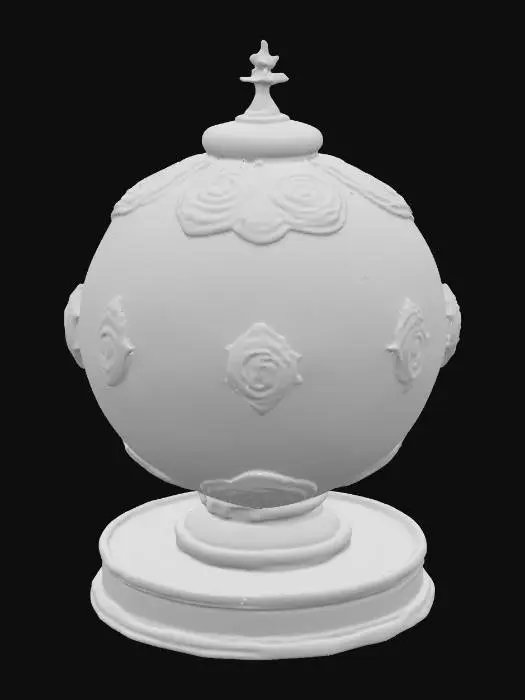 3D model for Fantasy, Steampunk, Medieval. Gold, Jade, Crystal. Carved, Polished, Highly Detailed, Ultra Realistic. An ancient floating orb of power, made from polished gold and carved jade plates, with glowing crystal shards suspended around it. Intricate engravings cover the surface, depicting mysterious runes and celestial symbols. Small rotating golden rings orbit the orb, with thin chains and miniature gears connecting them. The crystal shards emit a soft ethereal glow, giving the object a mystical and powerful presence.