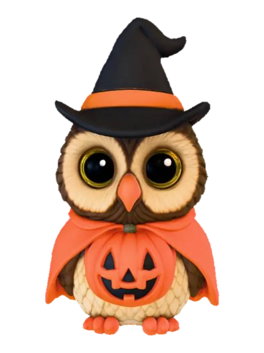 Halloween Hoot, #Halloween2025# - Decorations 3D model, vytvořený pomocí AI