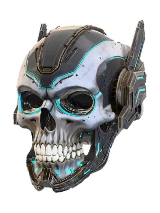 Cyber Skull - Dystopia 3D model, vytvořený pomocí AI