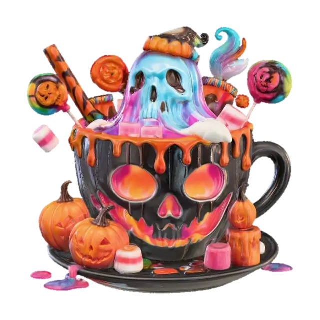 Halloween Brew, #Halloween2025# - Treats 3D model, vytvořený pomocí AI