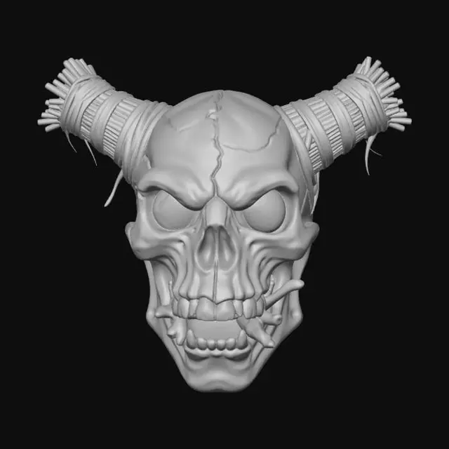 3D model for Cracked Green Skull with Straw Horns