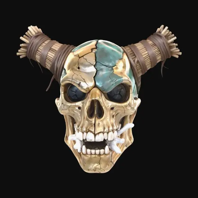 3D model for Cracked Green Skull with Straw Horns