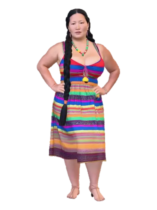 Tibetan woman 1 - Colorful stripes and braids 3D model, vytvořený pomocí AI
