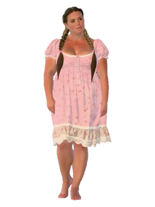 Rural woman 15 BV - Pink Floral Dress on a Rustic Porch - Braid 3D model, AI generated