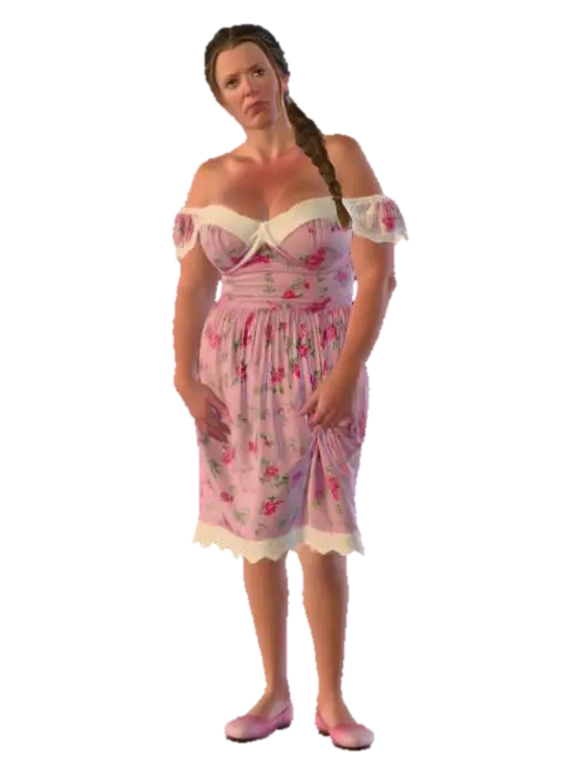 Rural woman 16 BV - Rustic Rose in a Pink Floral Dress - Braid 3D model, AI generated