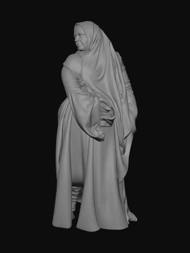 3D model for Teal Silk Gown with Floral Draped Sash