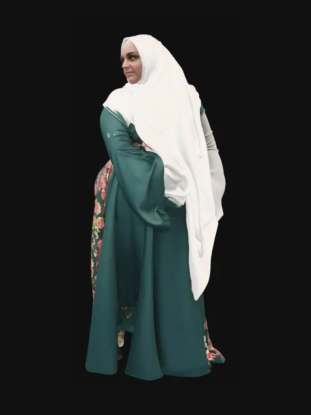 3D model for Teal Silk Gown with Floral Draped Sash