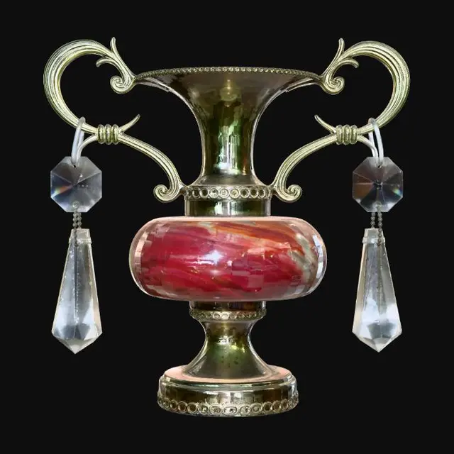 3D model for Antique brass goblet with red agate inlay and crystal drops
