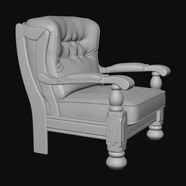 3D model for Antique rustic Oak Damask Armchair