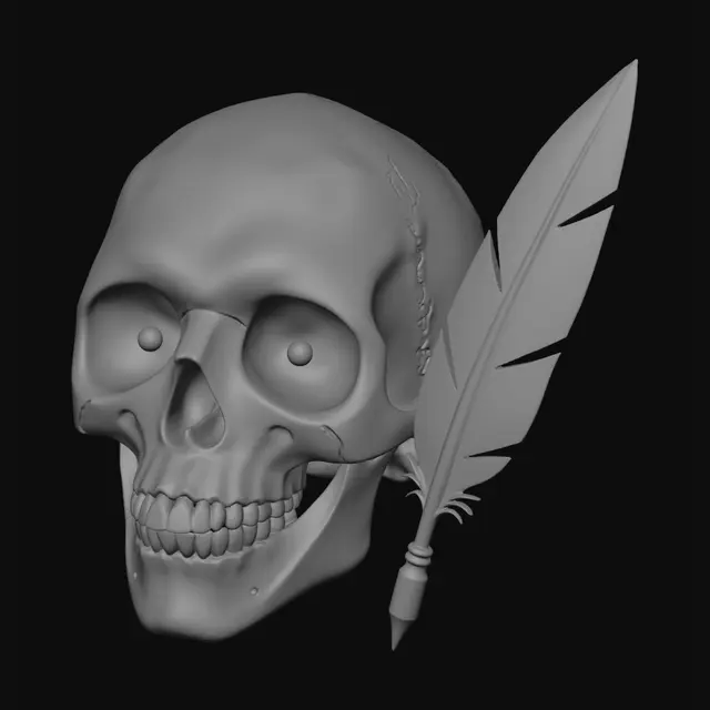 3D model for Crimson-Eyed Skull and Feather Quill