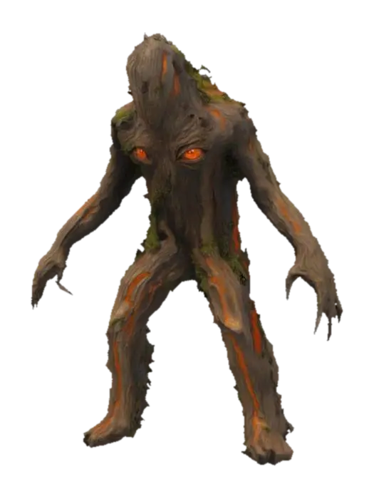 cursed humanoid bush creature with dense, dark green foliage covering its entire… - Popular 3D model, vytvořený pomocí AI