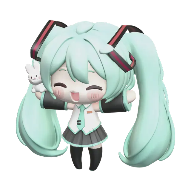 Stylized Miku Chibi - Vocaloid 3D model, AI generated