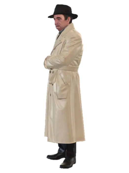 humphry bogart as rick blaine in a dark fedora and full length beige trench coat at… - Film 3D model, vytvořený pomocí AI