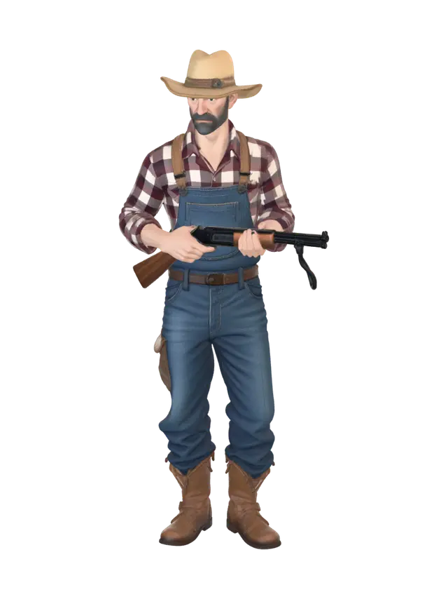 3D model for typical American farmer holding a shotgun