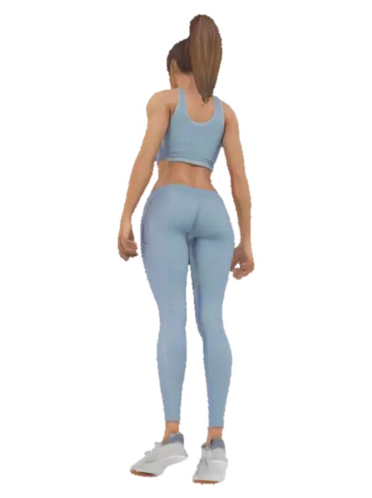 Full body humanoid female busty thin ponytail muscular 3D model, vytvořený pomocí AI