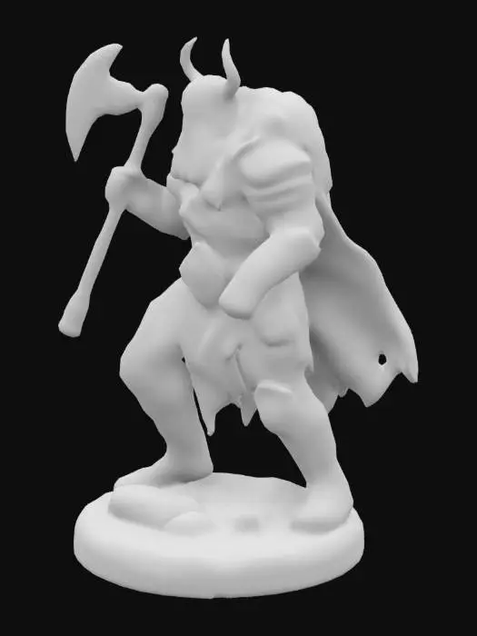 3D model for figurine fantasy dnd half-ork warrior in dynamic pose with base like ring from wire with natural realistic colors