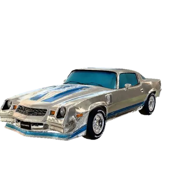 3D model for 1979 chevrolet camaro z28. white colored body with stock blue stripes.