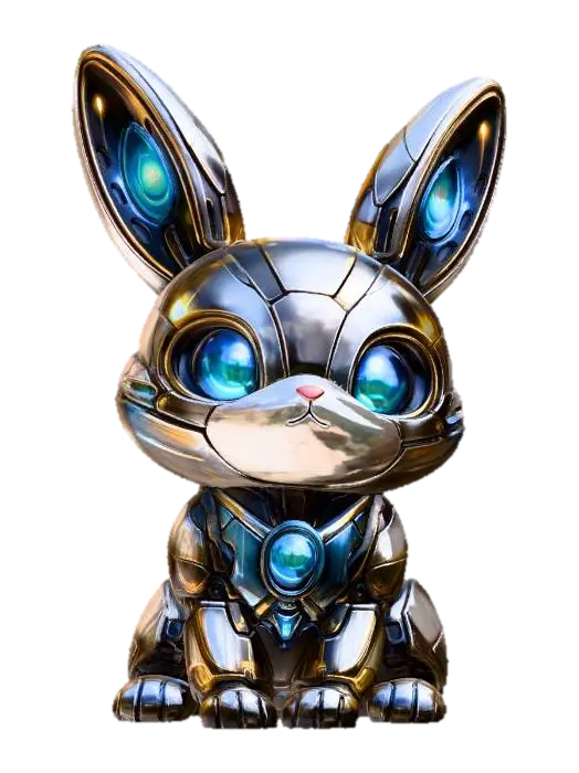 Luminous Chrome Bunny 3D model, vytvořený pomocí AI