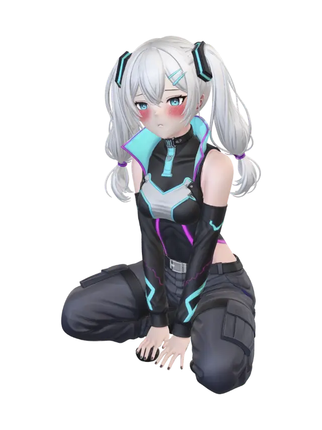 Neon Echo in the Corridor - Animegirl 3D model, vytvořený pomocí AI