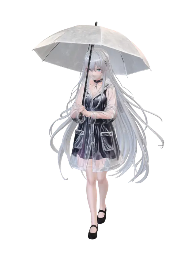 Neon Rain Under the Umbrella 3D model, vytvořený pomocí AI