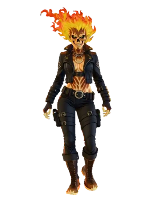 Flaming Female Spirit - Ghostrider 3D model, vytvořený pomocí AI