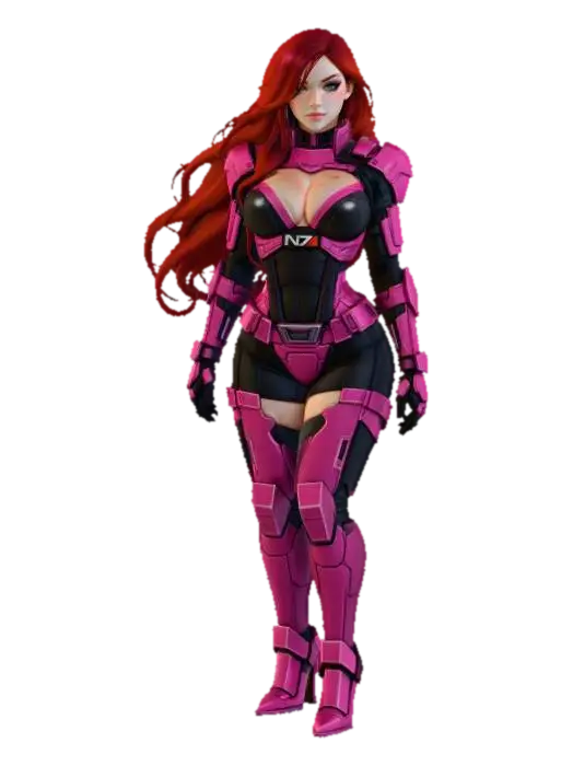 Cyber Warrior in Pink - Masseffect 3D model, vytvořený pomocí AI