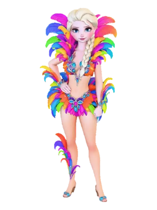 Rainbow Feather Carnival Costume - Elsa 3D model, vytvořený pomocí AI