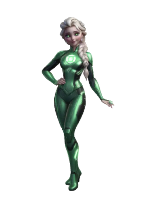 Green Lantern Elsa 3D model, vytvořený pomocí AI