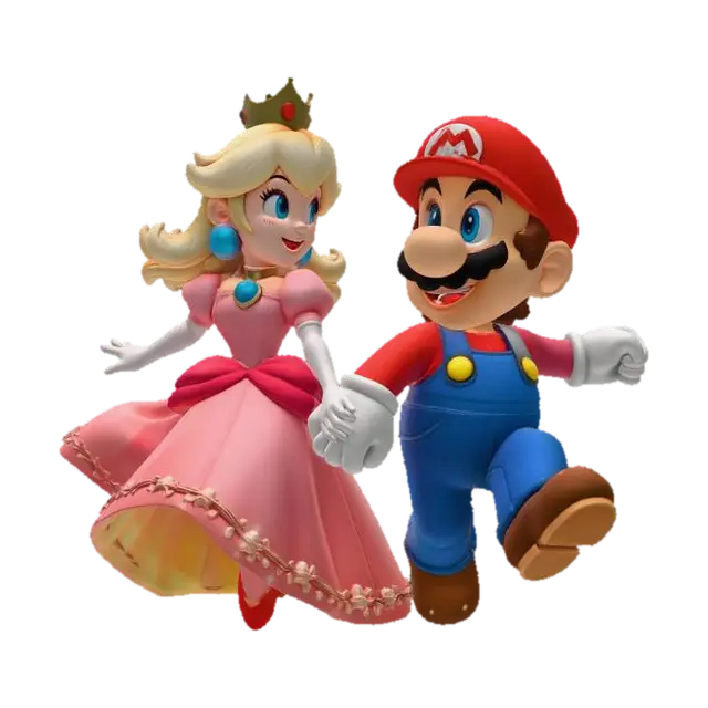 Mario & Peach Celebration Stroll - Mascot 3D model, vytvořený pomocí AI