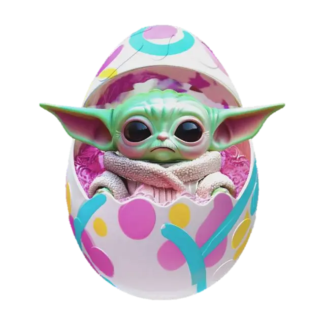 Eggshell Grogu 3D model, vytvořený pomocí AI