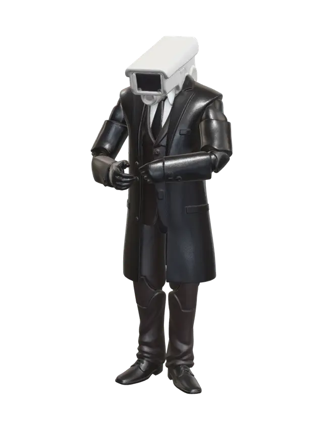Stylized Cameraman Skibidi 3D model, vytvořený pomocí AI