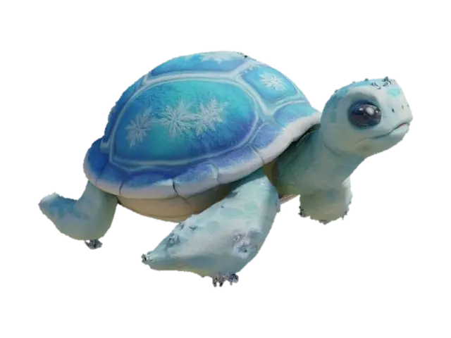 generate a 3d figure of a turtle, fantasy, elaborate colorings, cute, frosty and icy… 3D model, vytvořený pomocí AI