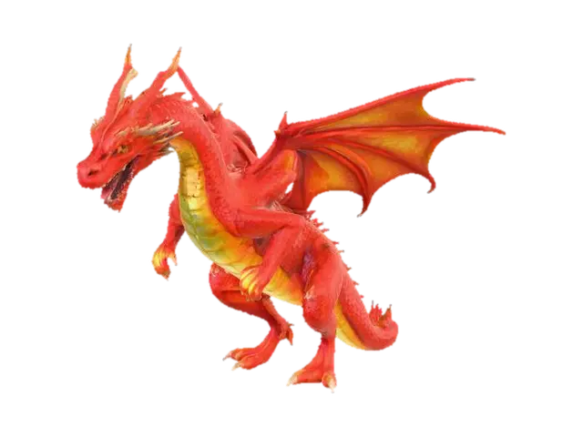 ein roter drache der auf zwei beinen sthet und feuer speit - 2d 3D model, vytvořený pomocí AI