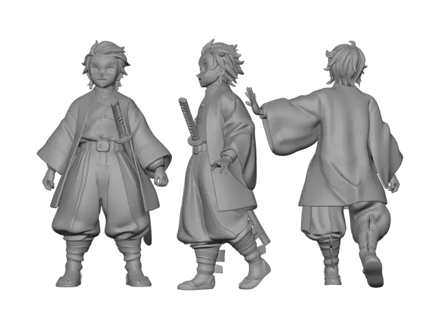 3D model for Tanjiro Kamado in a green checkered haori