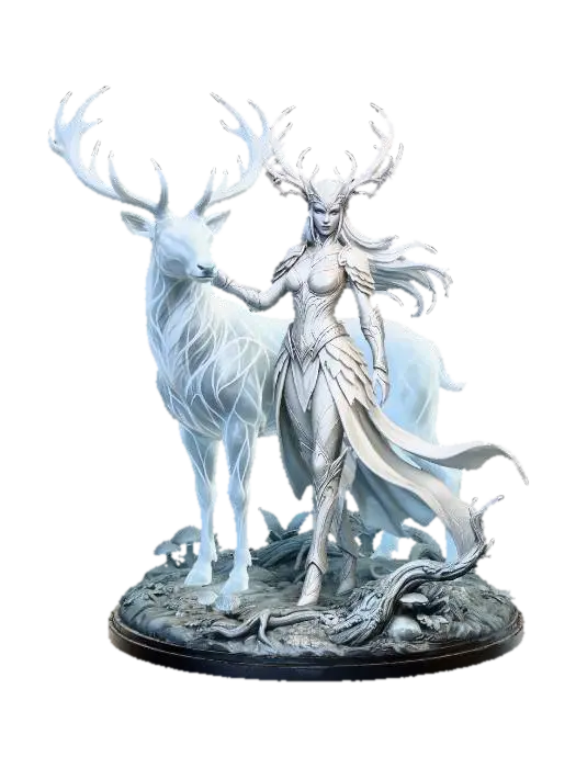 Frost Queen and the Ice Stag 3D model, vytvořený pomocí AI